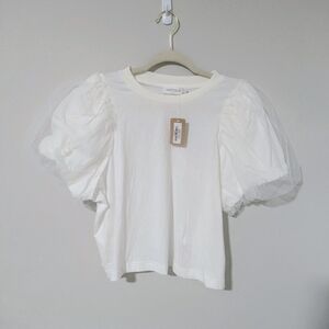 Vestique White Puff Sleeve Blouse T-shirt Sz L